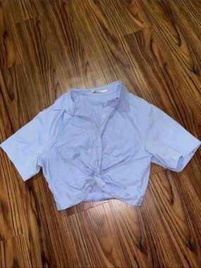 Alexander Wang Light Blue Button-Up Twist Front Crop Top
